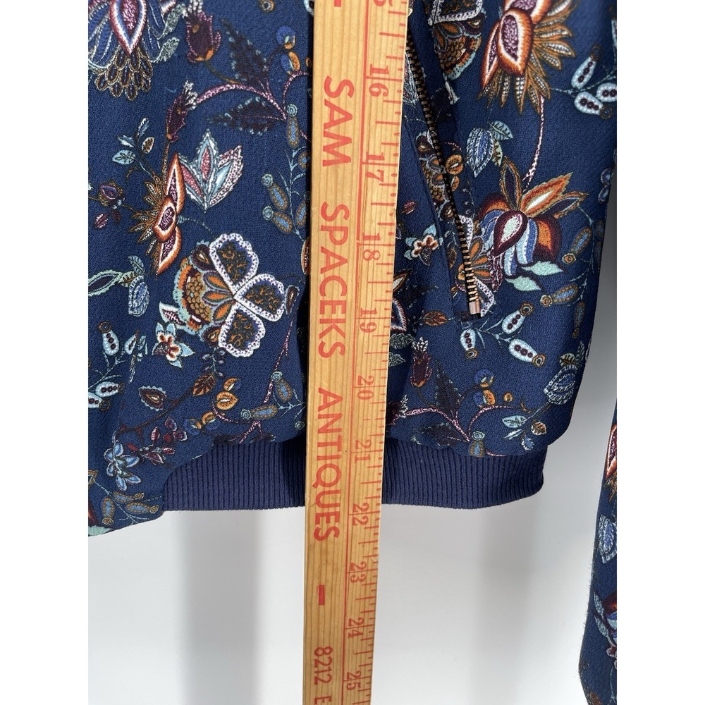 Zara Trafaluc Women's Floral Bomber Jacket Blue Zip Up Lightweight Size M - Picture 6 of 7